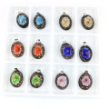 Good Quality Flat Oval Mother Gift Flower Lampwork Glass Focal Bead Pendants 12pcs/box, MC0050